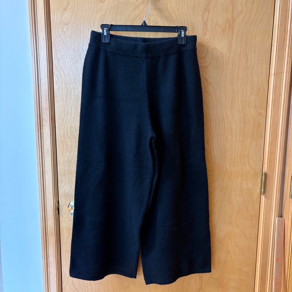 Jenni Kayne Knit Pants Women Size M Black Merino Cashmere Wide Leg 530-7396-D21